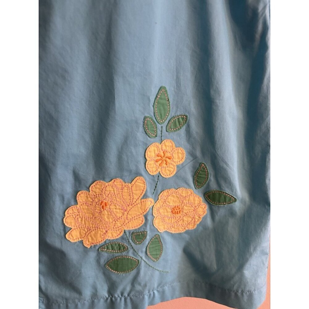 LL Bean Skirt Womens 10 Reg Blue Cotton A-line Floral Embroidery Flowers NEW - Picture 3 of 10